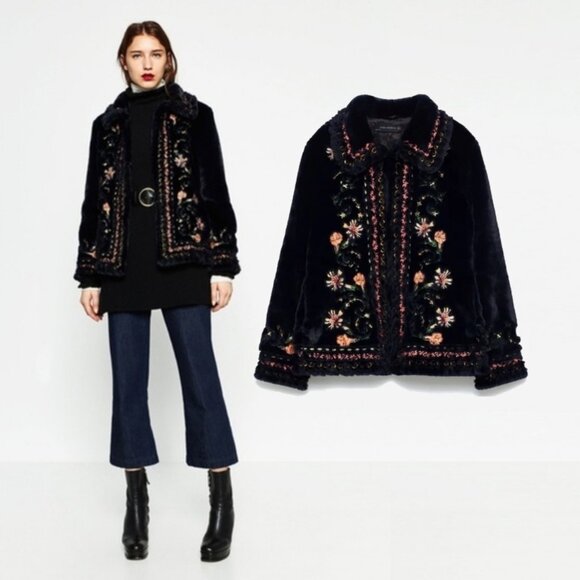 ZARA Boho Embroidered Faux Fur Teddy Coat - Picture 2 of 8